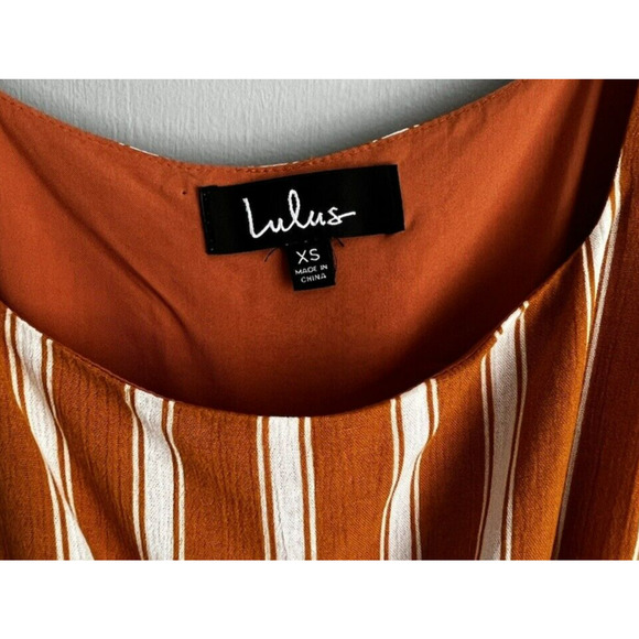 Lulus Crop Jumpsuit Burnt Orange White Striped Pockets Fall Harvest Boho Size XS - Picture 10 of 14